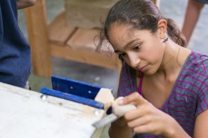 Grade 5 student at Tucson Waldorf School in woodworking class